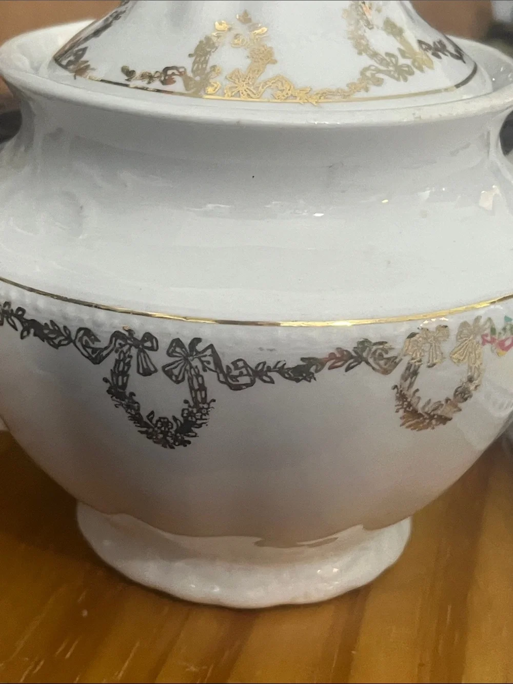 VTG Edwin M Knowles Sugar Dish Gold accents Semi Vitreous Serve-wear 372